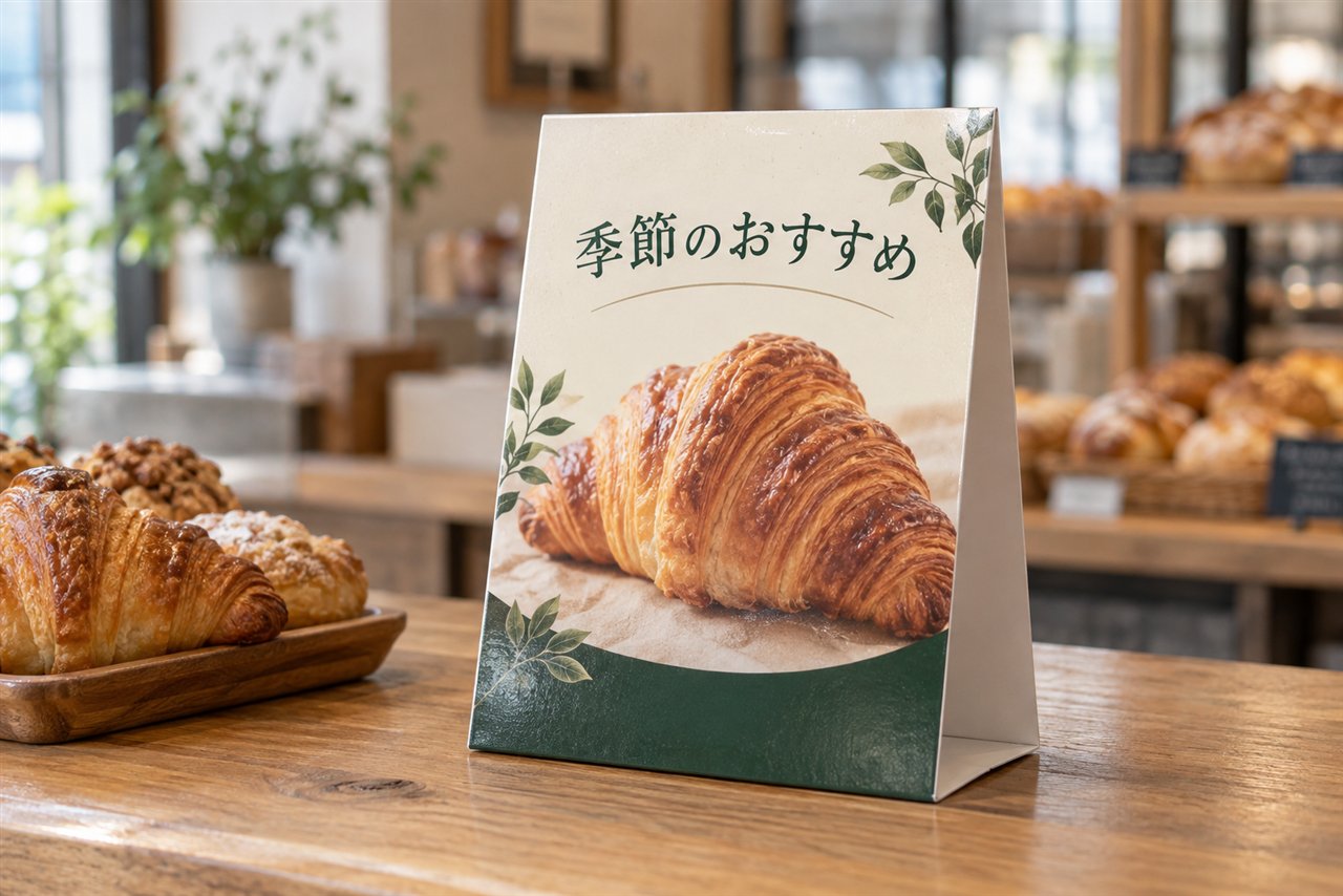 店舗の商品売り場に設置した卓上POPのイメージ